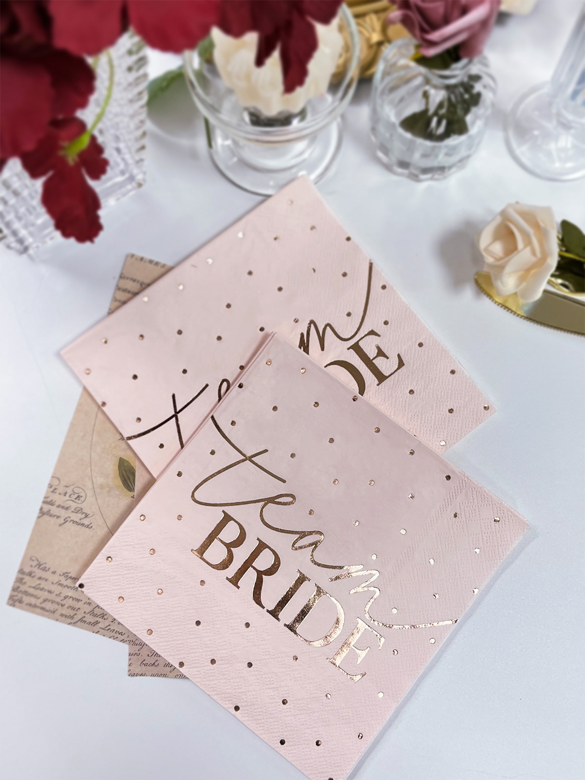 Pink Rose Gold Foil Wedding Paper Napkins,Disposable Dinner Paper Napkins For Bridal Shower, Party  Decorations Supplies