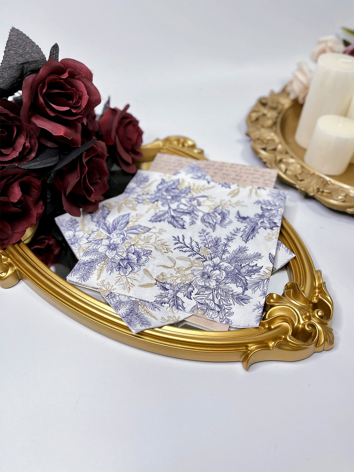 Blue Floral Luncheon Paper Napkins, Guest Hand Towels Disposable