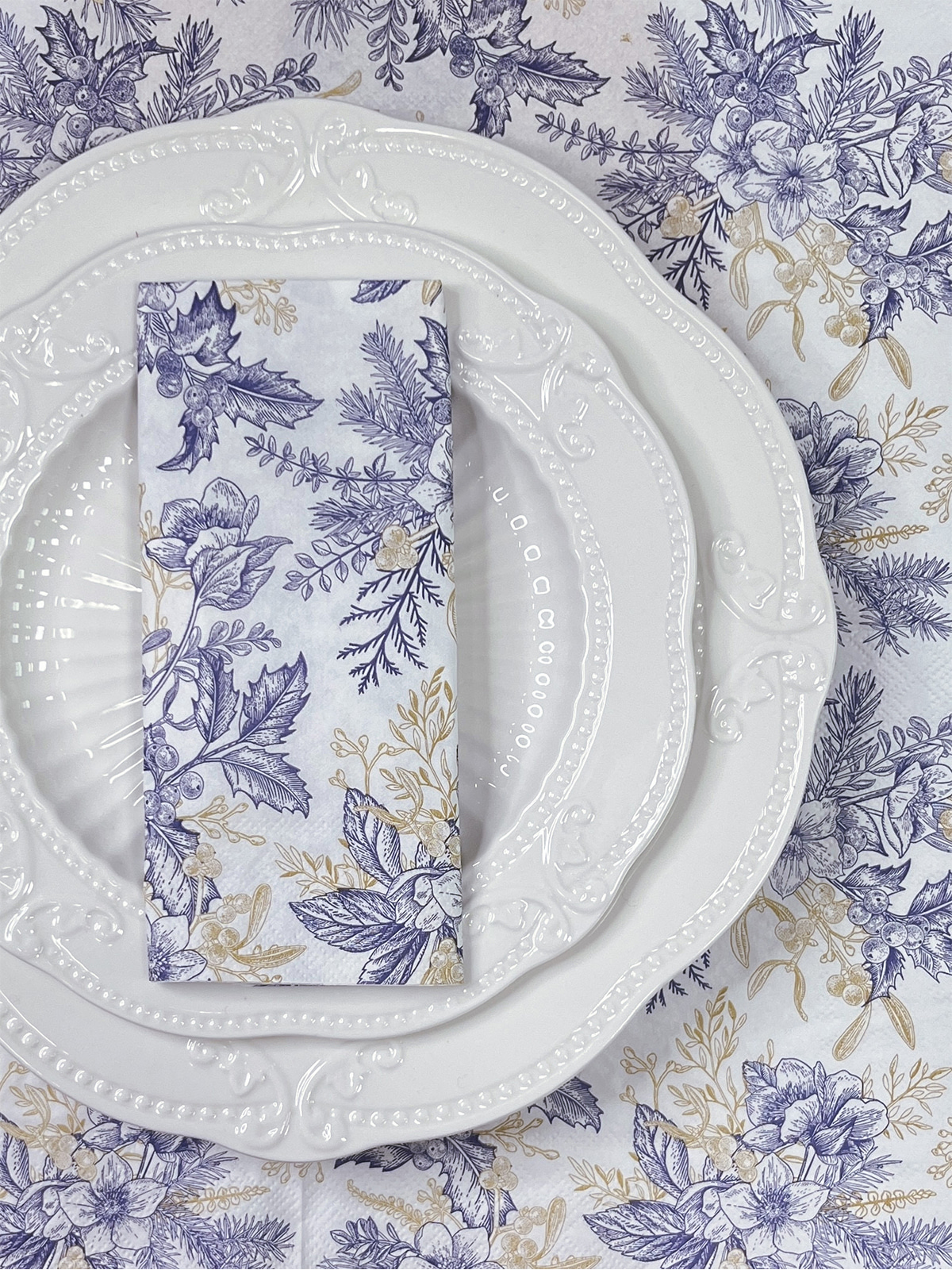 Blue Floral Luncheon Paper Napkins, Guest Hand Towels Disposable