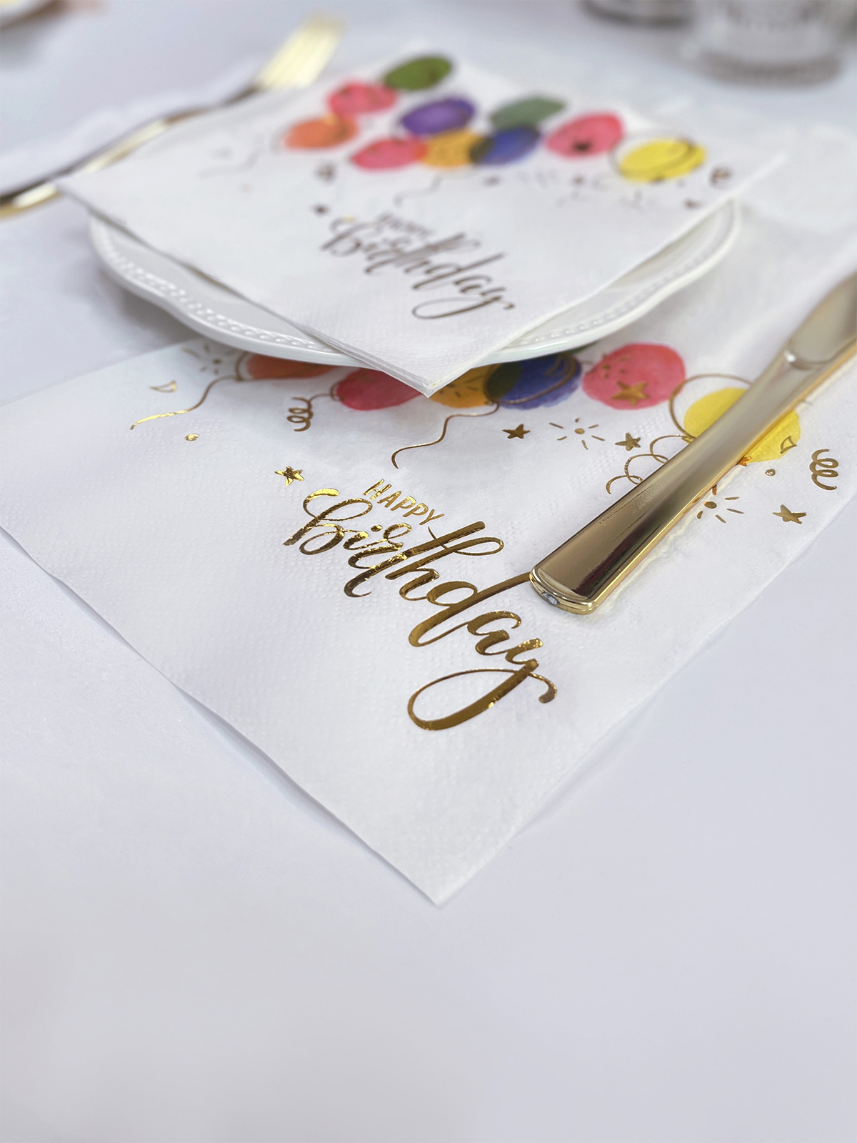 Gold Foil Happy Birthday Paper Napkins,Disposable Colorful Ballons Printing Napkins For Dinner, Lunch Birthday Party Decoration