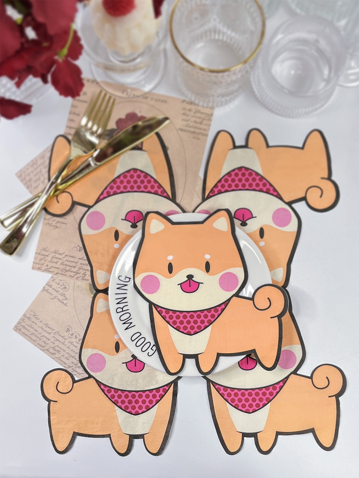 Puppy Shaped Party Napkins,Cartoon Birthday  Decoration Paper Towels for Holiday Restaurant Dessert Store Coffee Shop