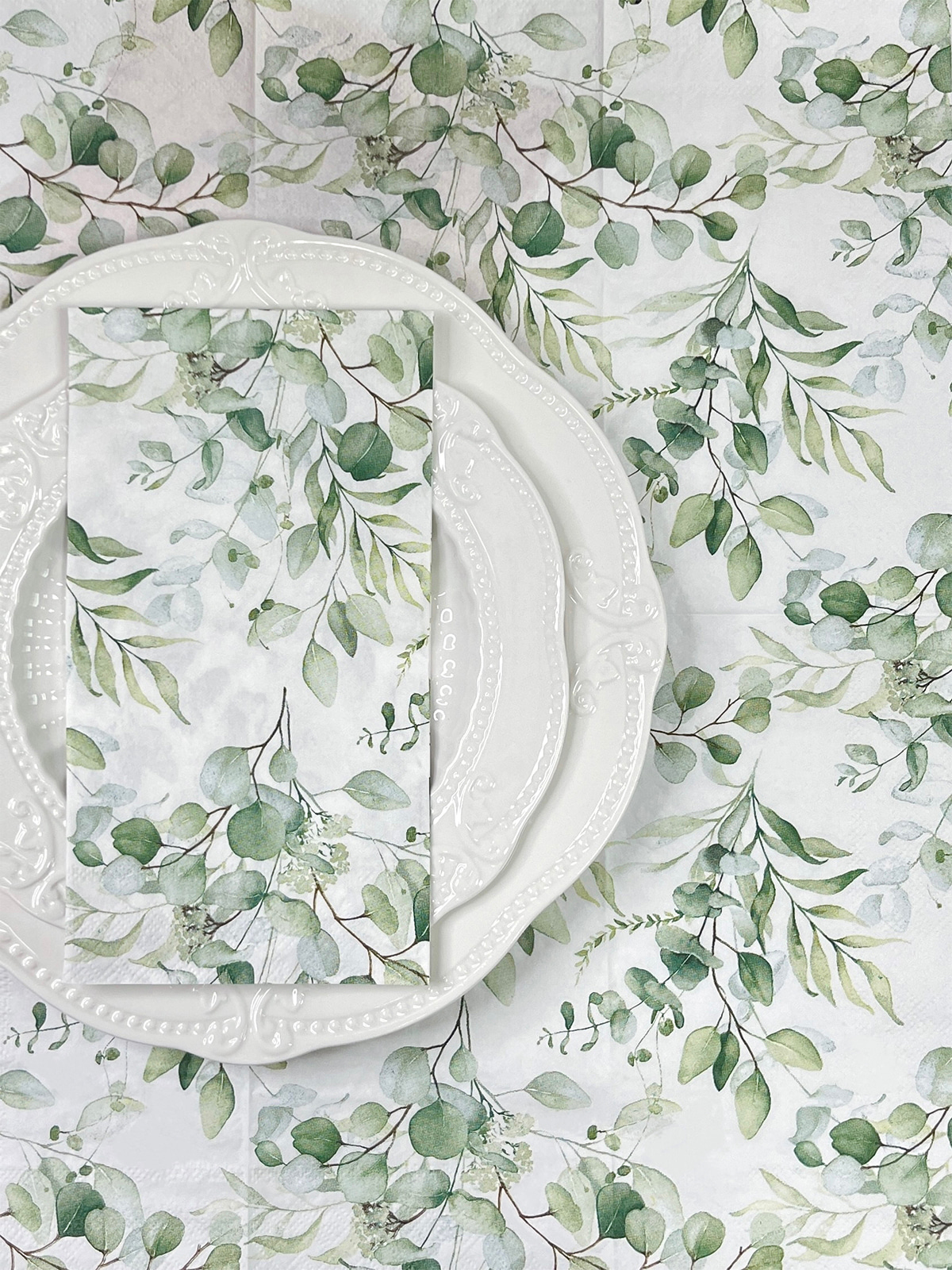 Disposable Eucalyptus Paper Napkins, Green Leaves  Paper Guest Towels