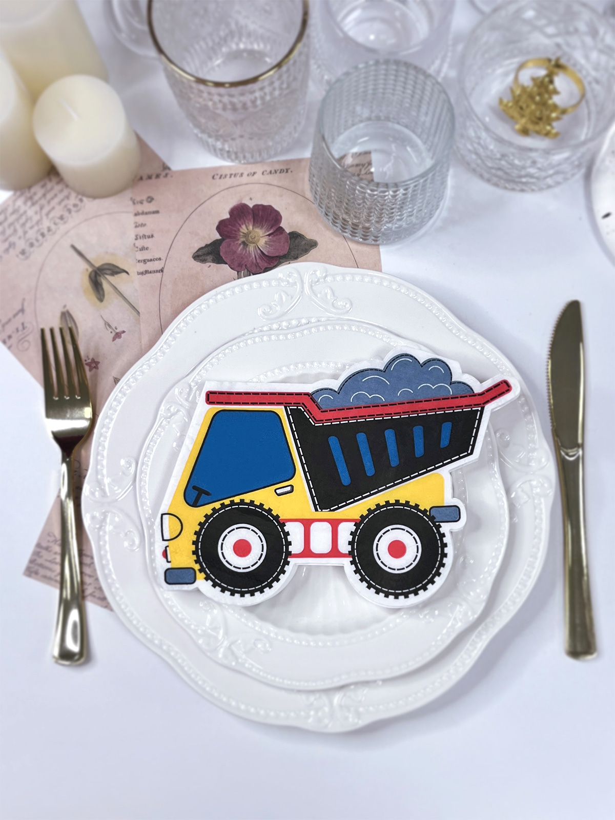 Cartoon Truck Shaped Party Napkins,Disposable Die-Cut Paper Napkins For Birthday,Baby Shower 