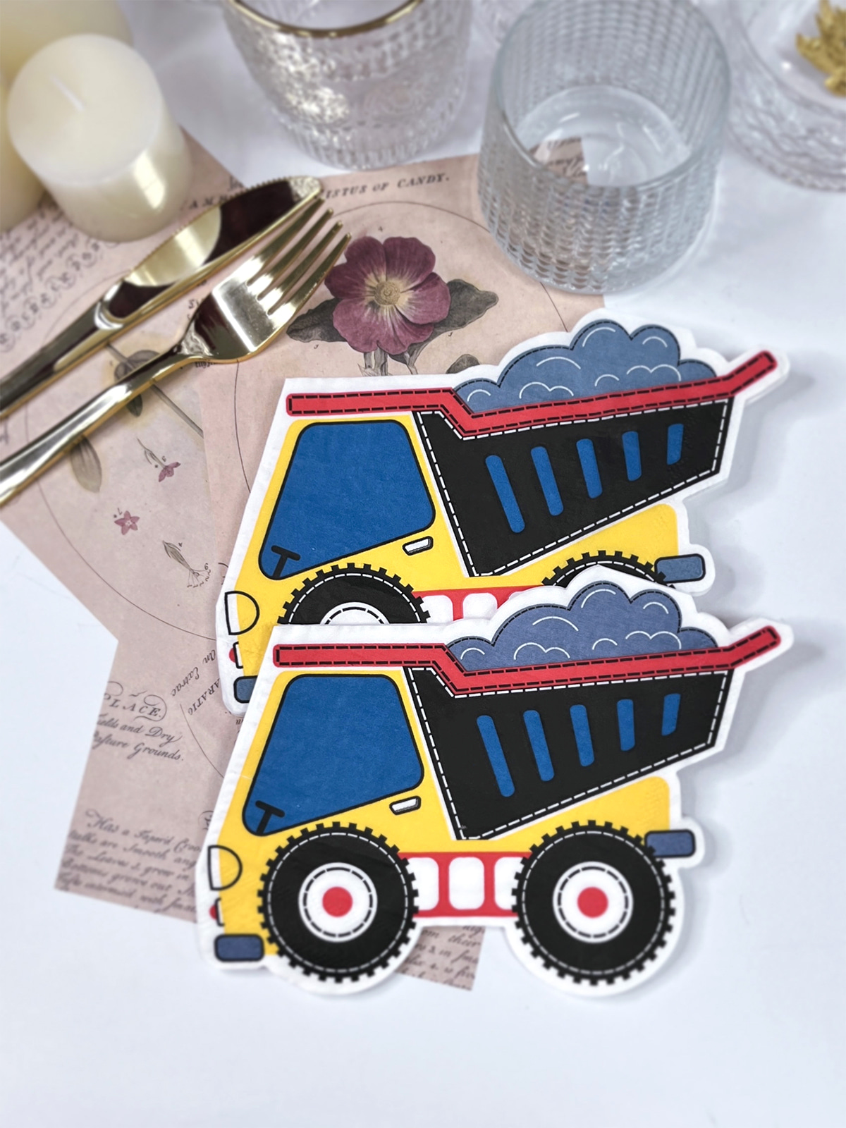 Cartoon Truck Shaped Party Napkins,Disposable Die-Cut Paper Napkins For Birthday,Baby Shower 