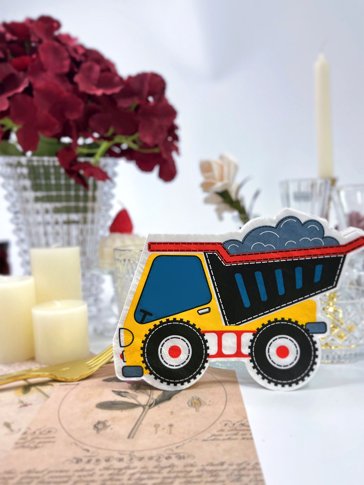 Cartoon Truck Shaped Party Napkins,Disposable Die-Cut Paper Napkins For Birthday,Baby Shower 