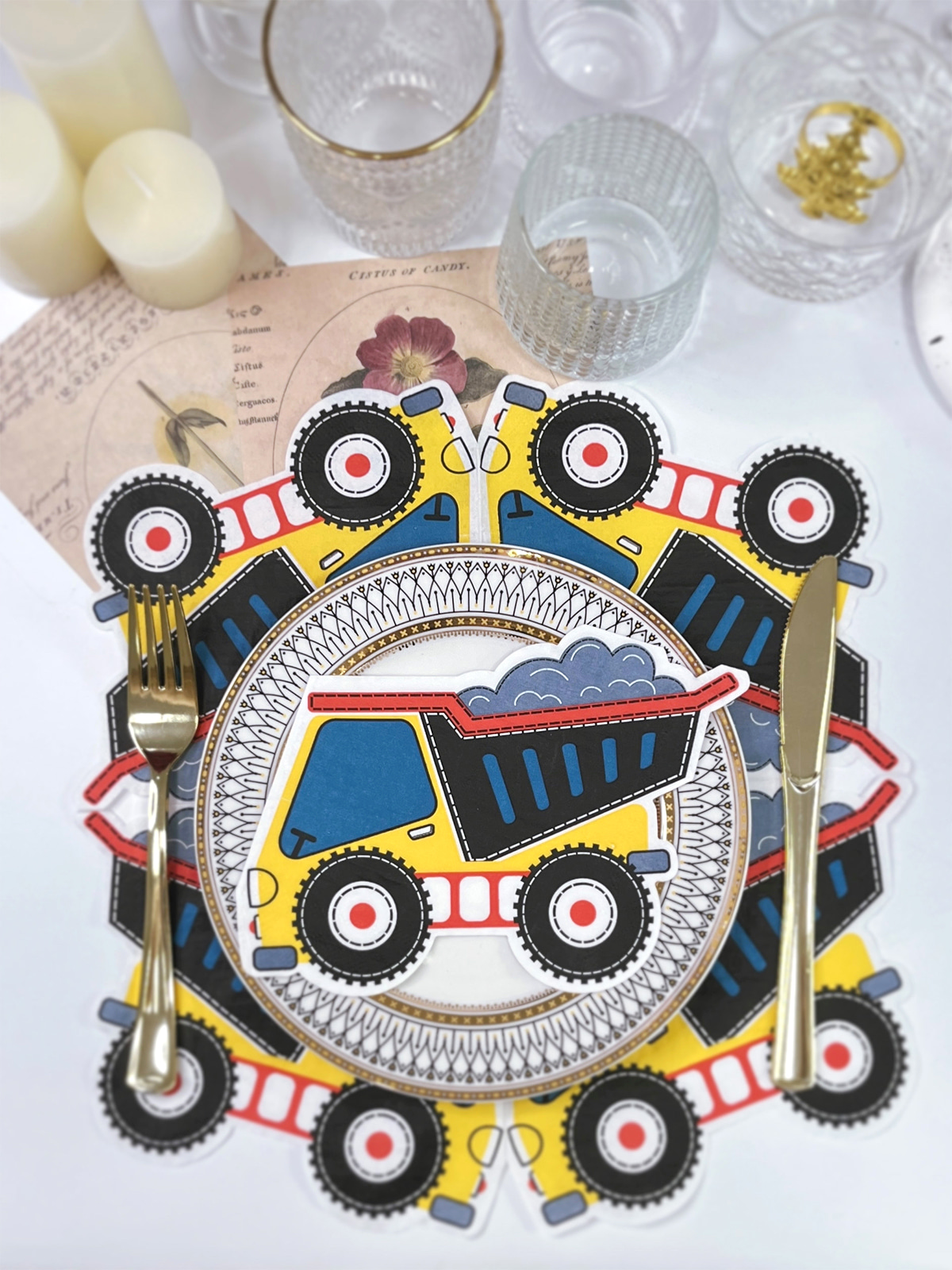 Cartoon Truck Shaped Party Napkins,Disposable Die-Cut Paper Napkins For Birthday,Baby Shower 