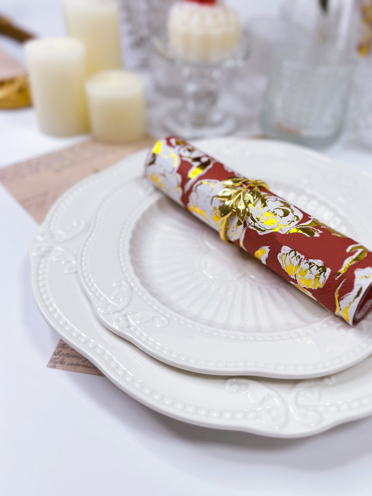 Red Printing Paper Napkins Disposable Gold Foil Floral Napkin Tissue Paper For Dinner Wedding Bridal Shower Birthday Party Supplies Decoration