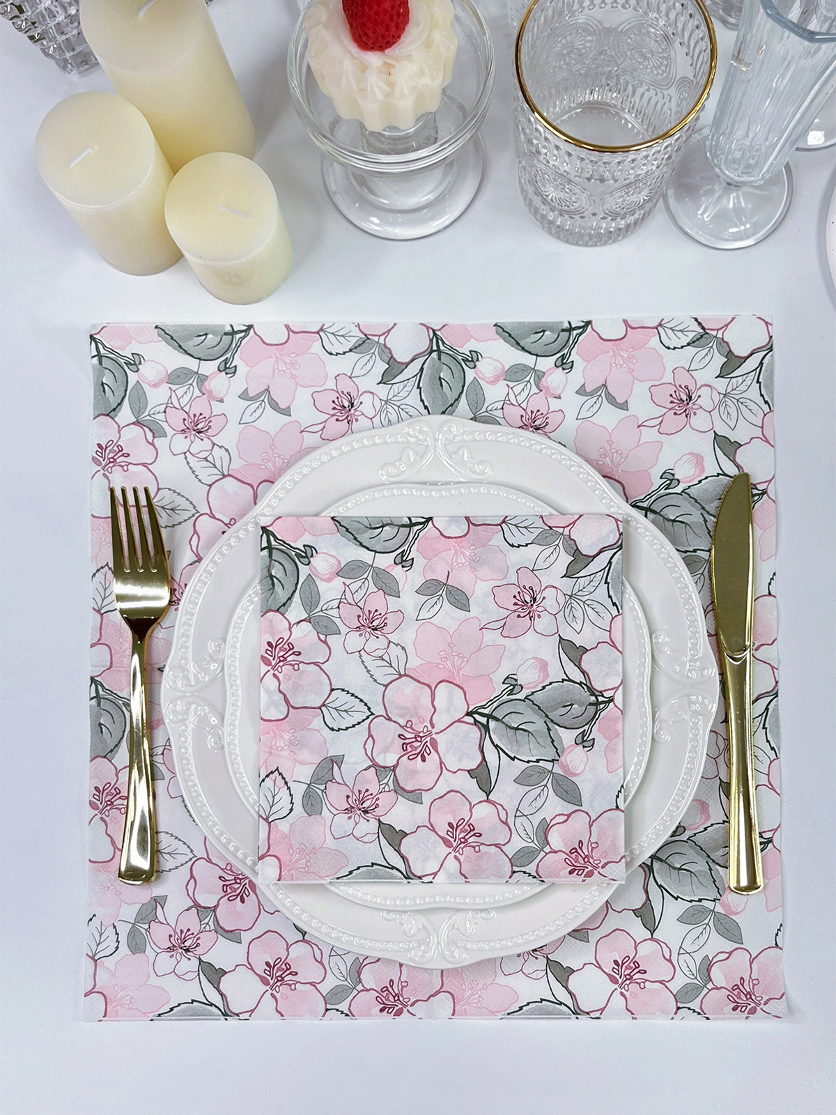 Spring Blossom Pink Floral Printing Colorful Paper Napkins