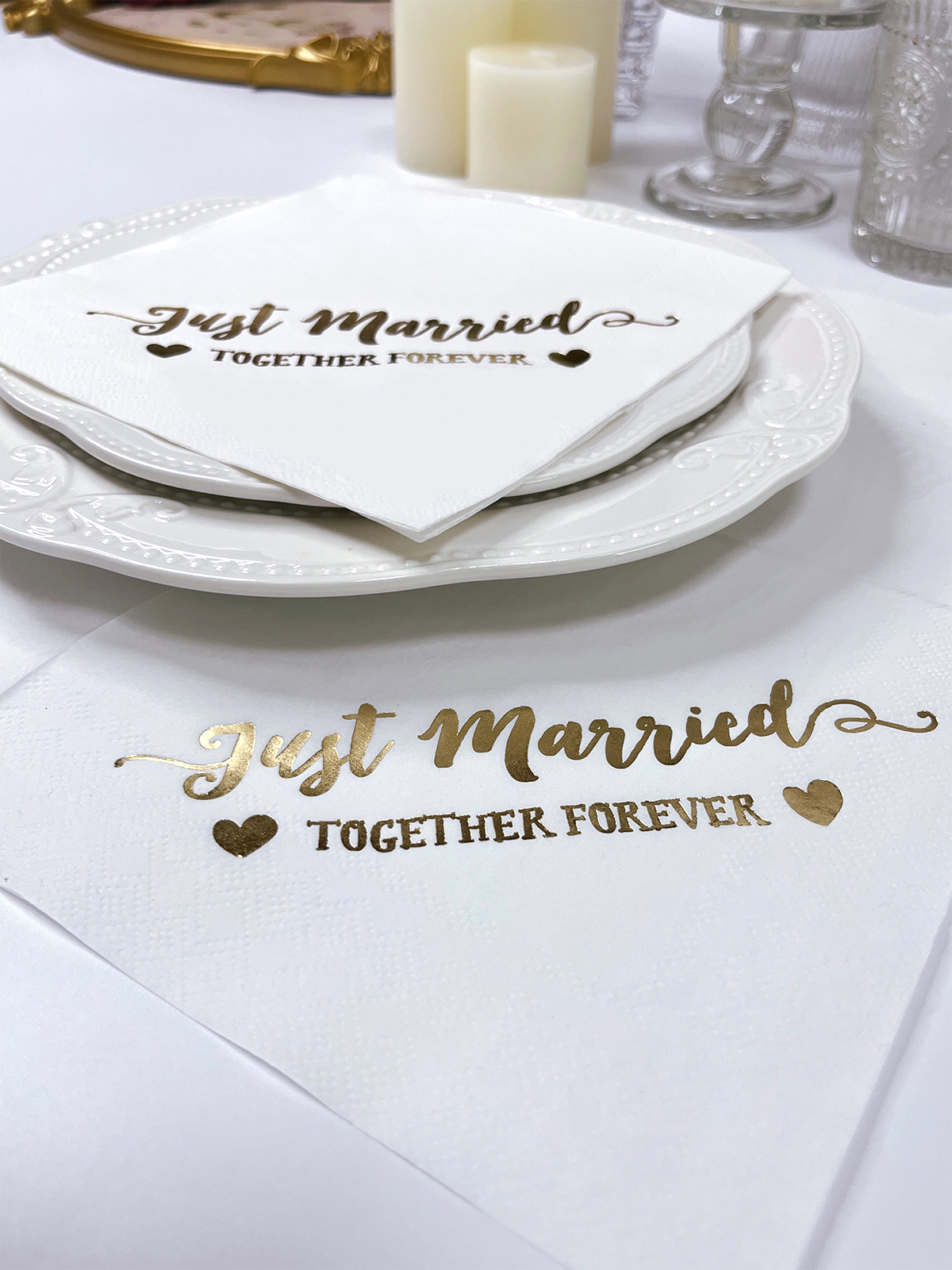 Gold Foil Wedding Napkins Disposable Paper Guest Napkins For Engagement, Bridal Shower, Party Decorations 