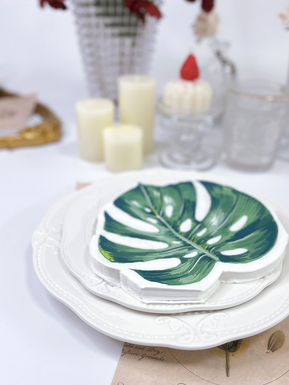 Green Leaf Paper Napkins Palm Leaf Shaped Paper Guest Napkins Disposable