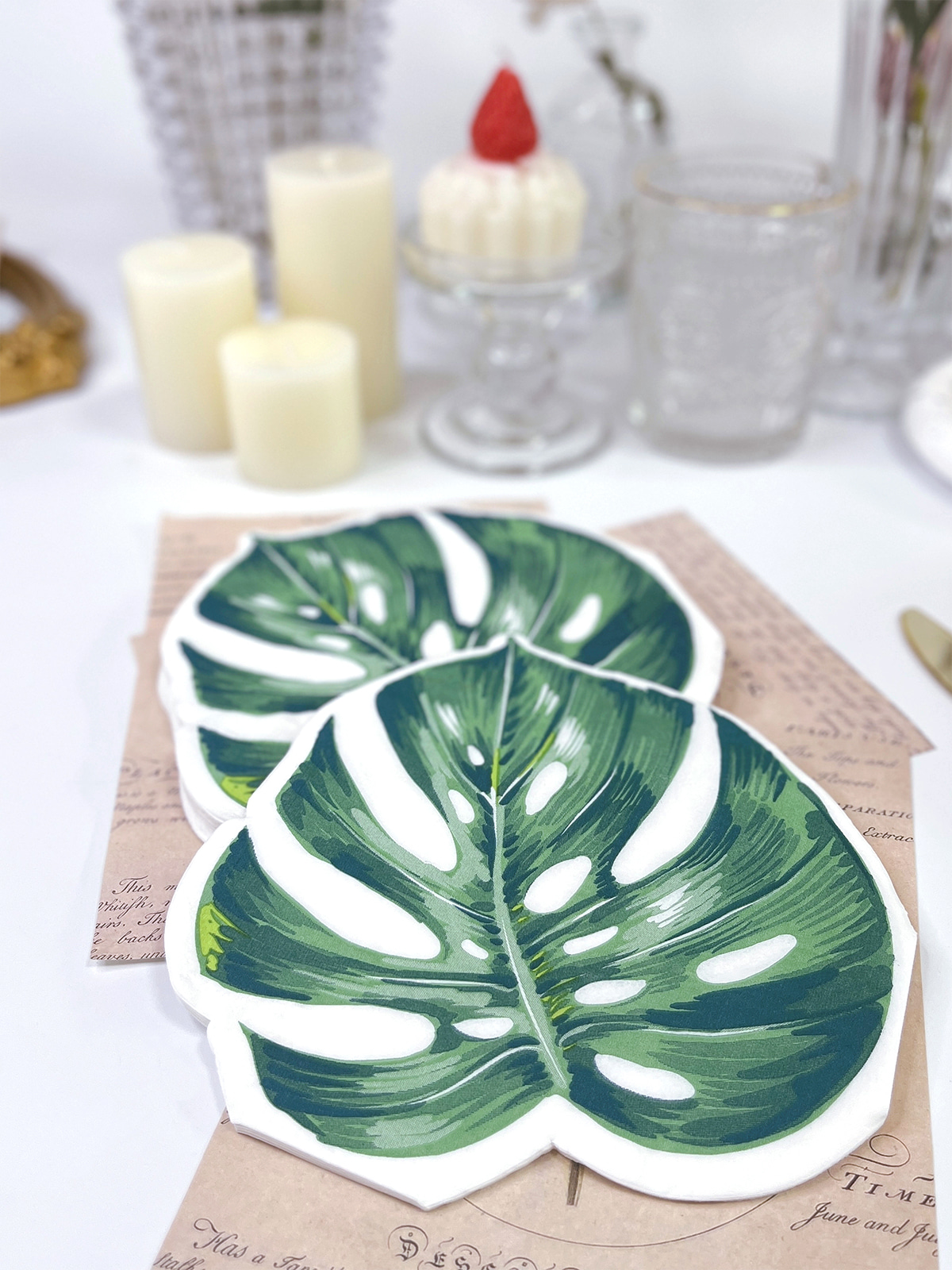 Green Leaf Paper Napkins Palm Leaf Shaped Paper Guest Napkins Disposable