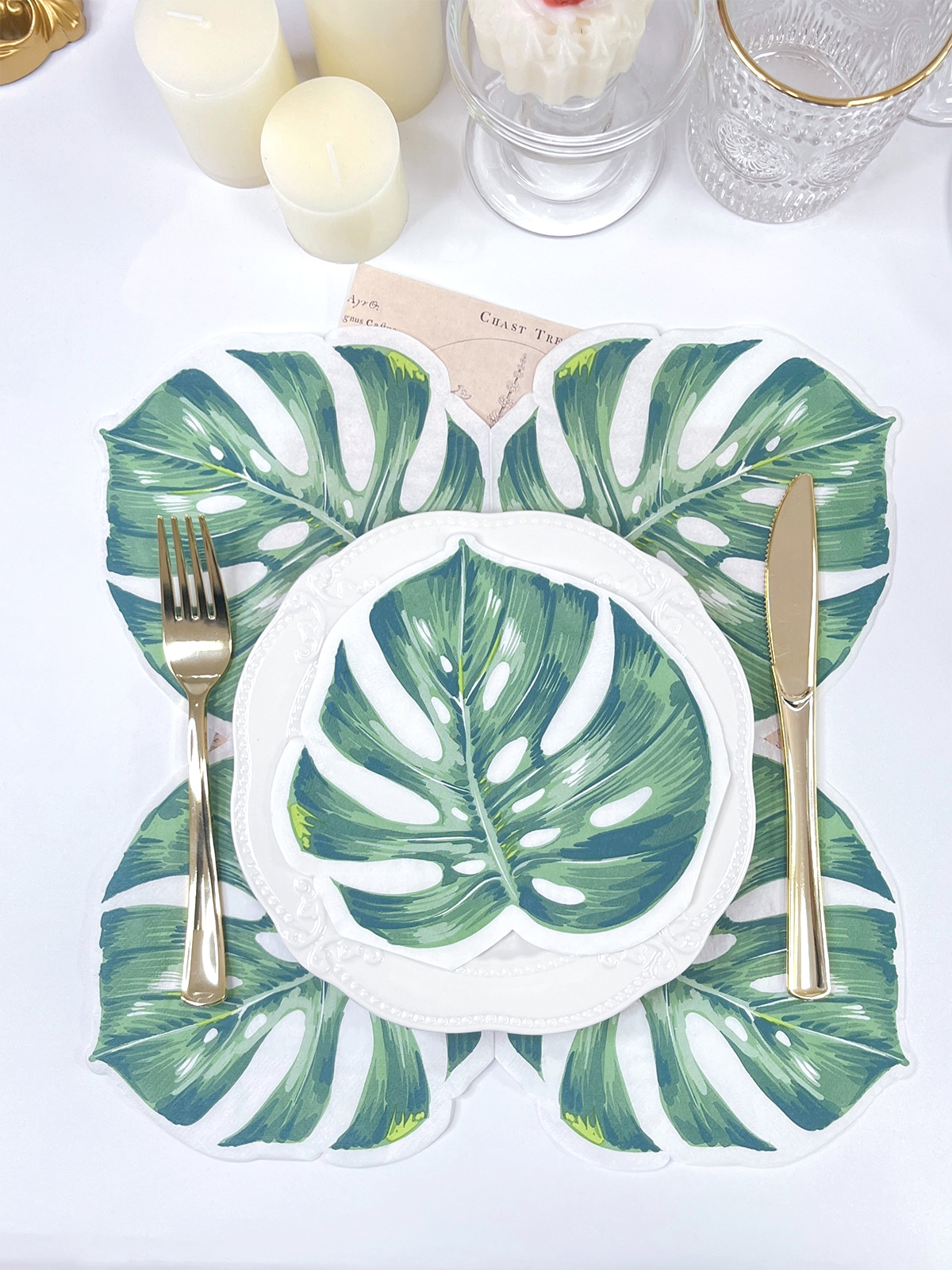 Green Leaf Paper Napkins Palm Leaf Shaped Paper Guest Napkins Disposable