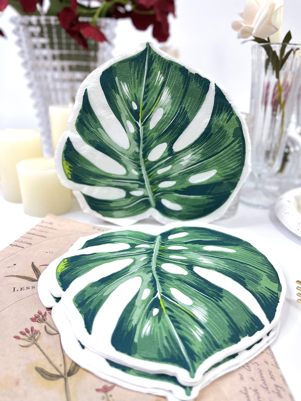 Green Leaf Paper Napkins Palm Leaf Shaped Paper Guest Napkins Disposable