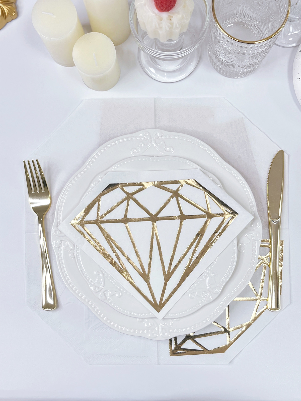 Gold Foil Diamond Die Cut Paper Party Napkins,Disposable Guest Towels For Party,Wedding