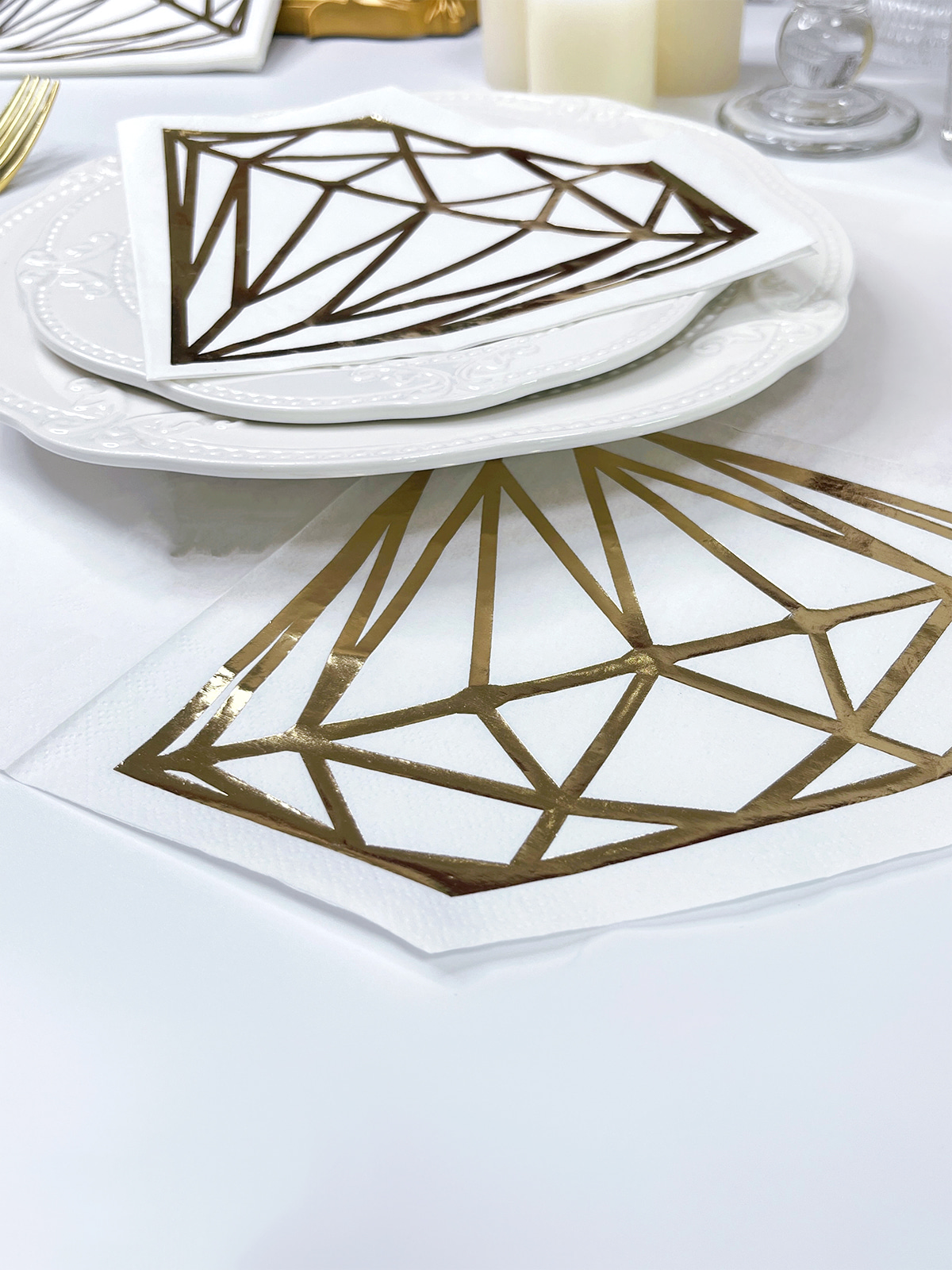 Gold Foil Diamond Die Cut Paper Party Napkins,Disposable Guest Towels For Party,Wedding