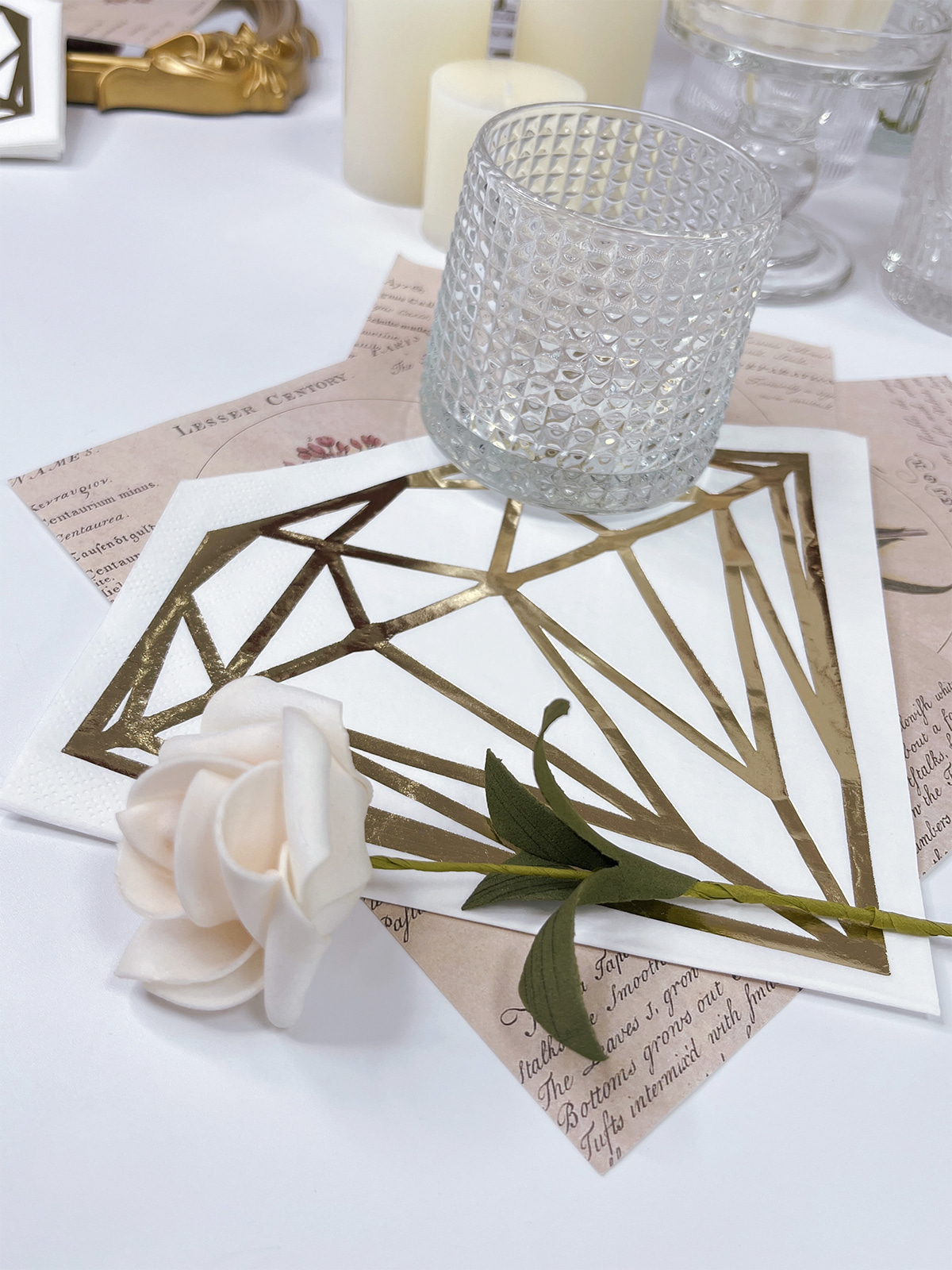 Gold Foil Diamond Die Cut Paper Party Napkins,Disposable Guest Towels For Party,Wedding