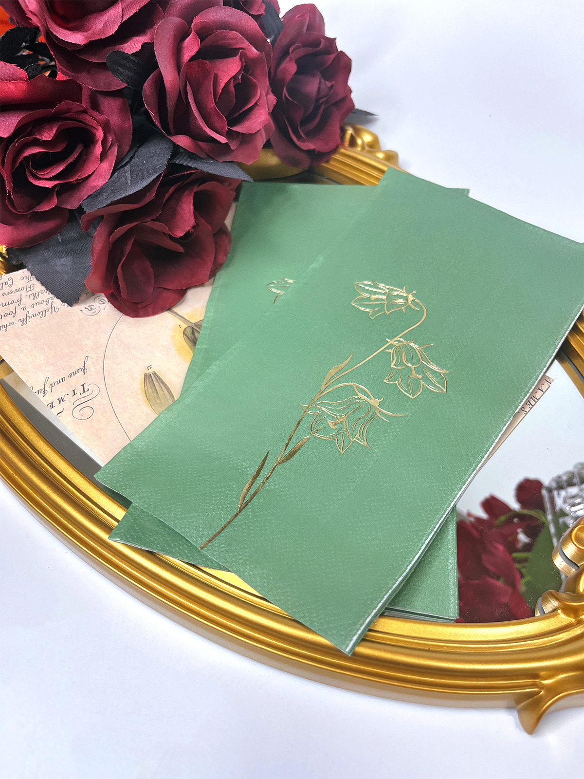 Gold Foil Floral Guest Paper Napkins Disposable Green Paper Tissue, Hand Towels For Bathroom Birthday Baby Shower Dinner