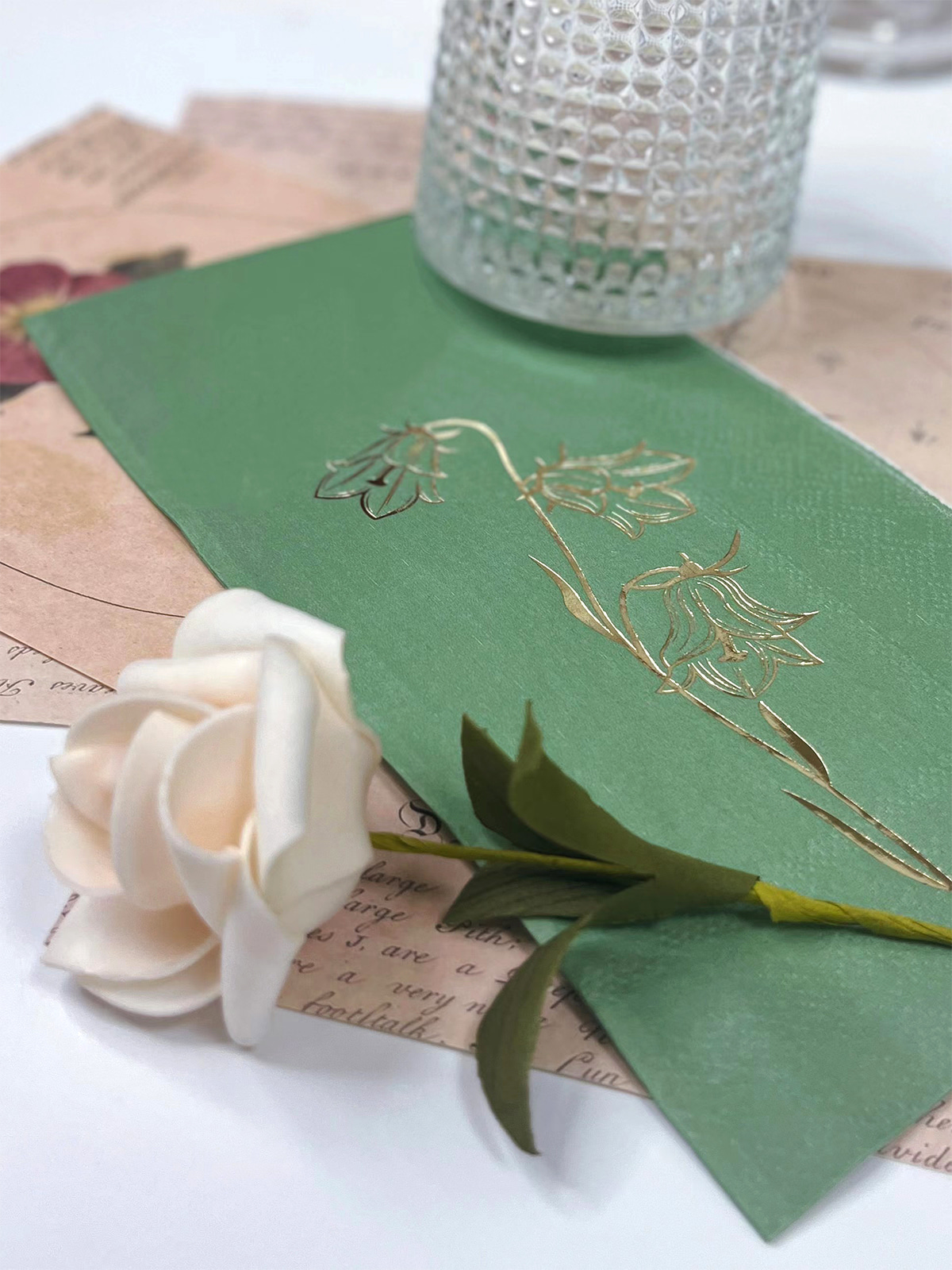 Gold Foil Floral Guest Paper Napkins Disposable Green Paper Tissue, Hand Towels For Bathroom Birthday Baby Shower Dinner