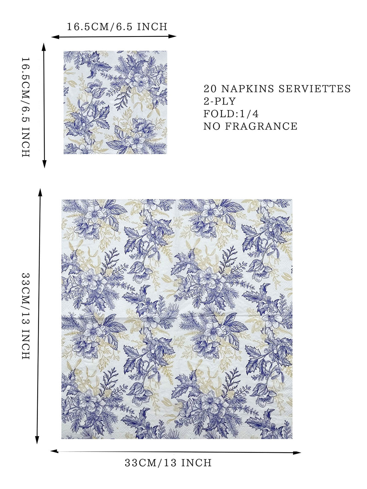 Blue Floral Luncheon Paper Napkins, Guest Hand Towels Disposable