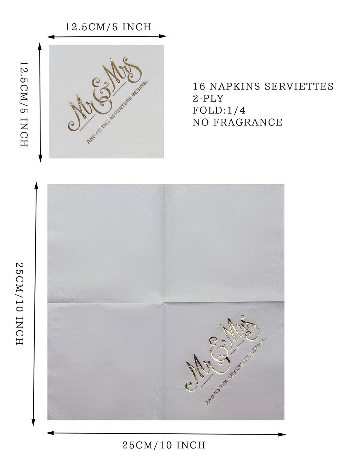 Cocktail Paper Napkins With Gold Mr&Mrs, Cocktail Beverage Napkins For Wedding,Bridal Shower, Tableware Party Supplies