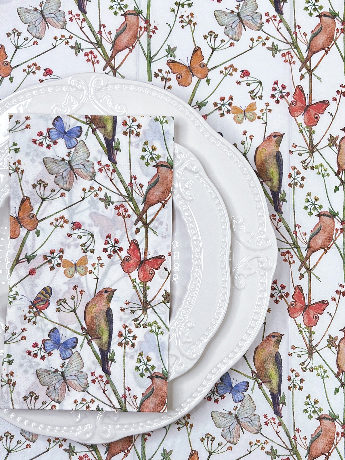 Bird And Butterfly Paper Napkins Flower Printing Decorative Paper Guest Towels