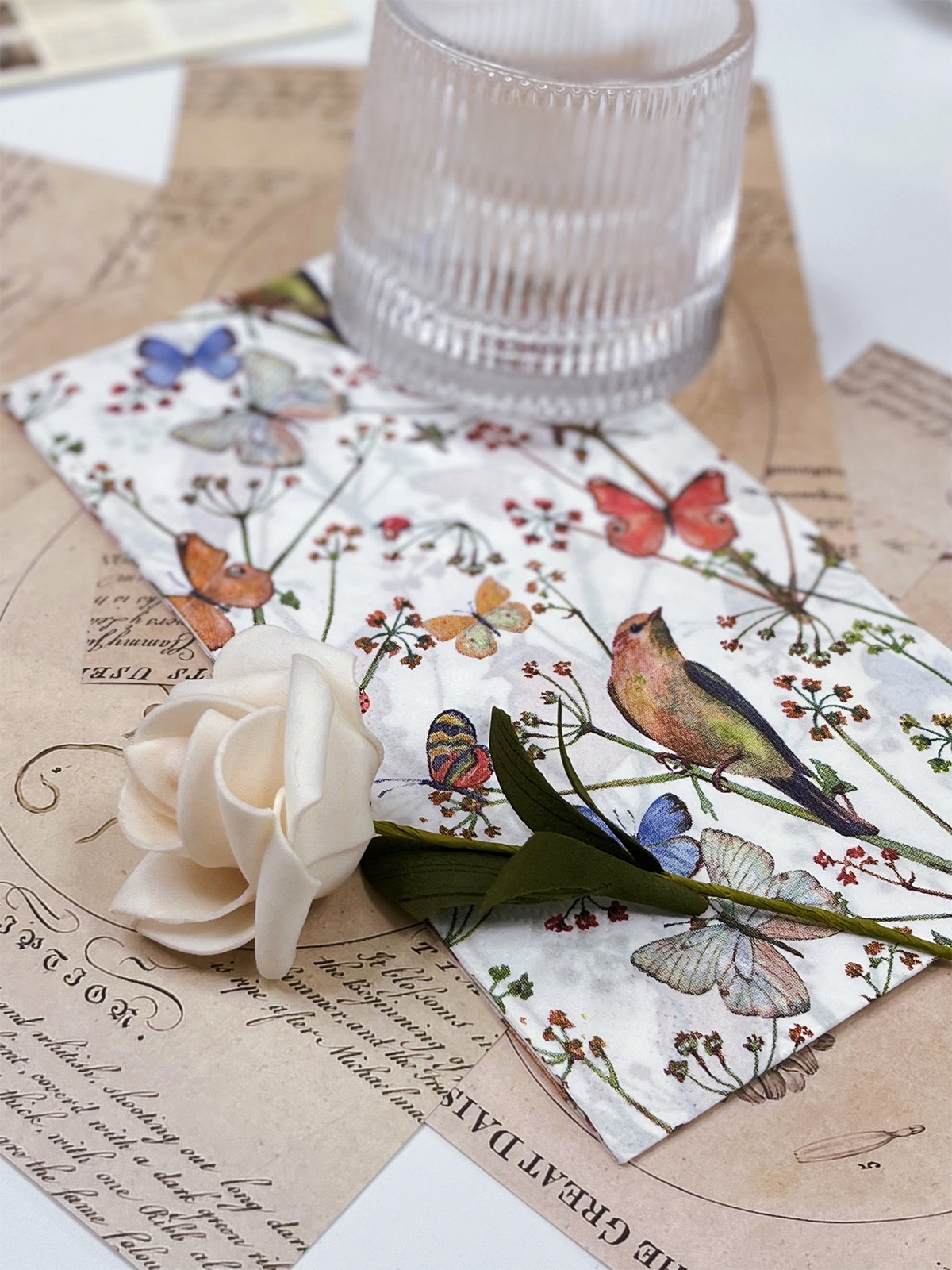 Bird And Butterfly Paper Napkins Flower Printing Decorative Paper Guest Towels