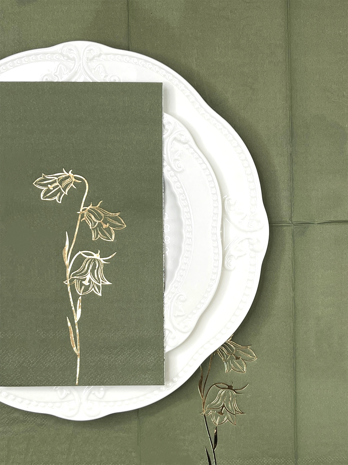 Gold Foil Floral Guest Paper Napkins Disposable Green Paper Tissue, Hand Towels For Bathroom Birthday Baby Shower Dinner