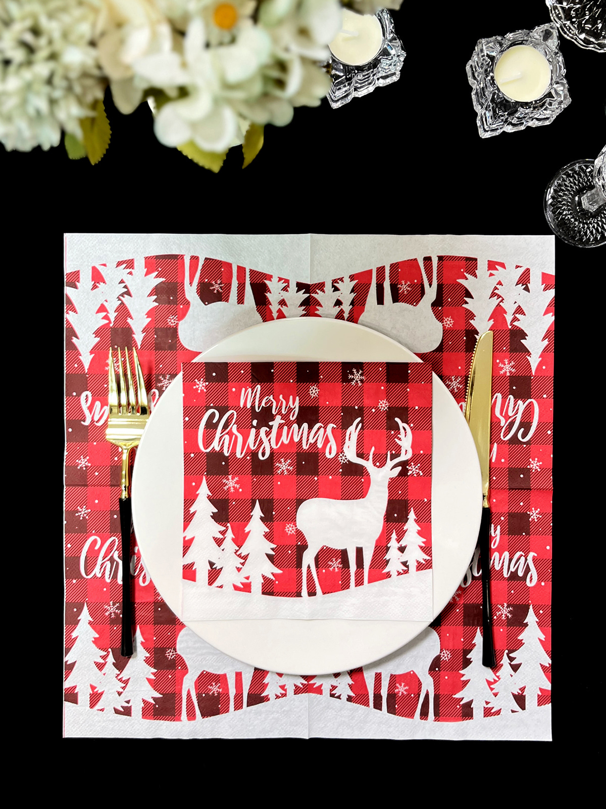 Red Christmas Decorative Paper Napkins, Napkins Paper For Decoupage