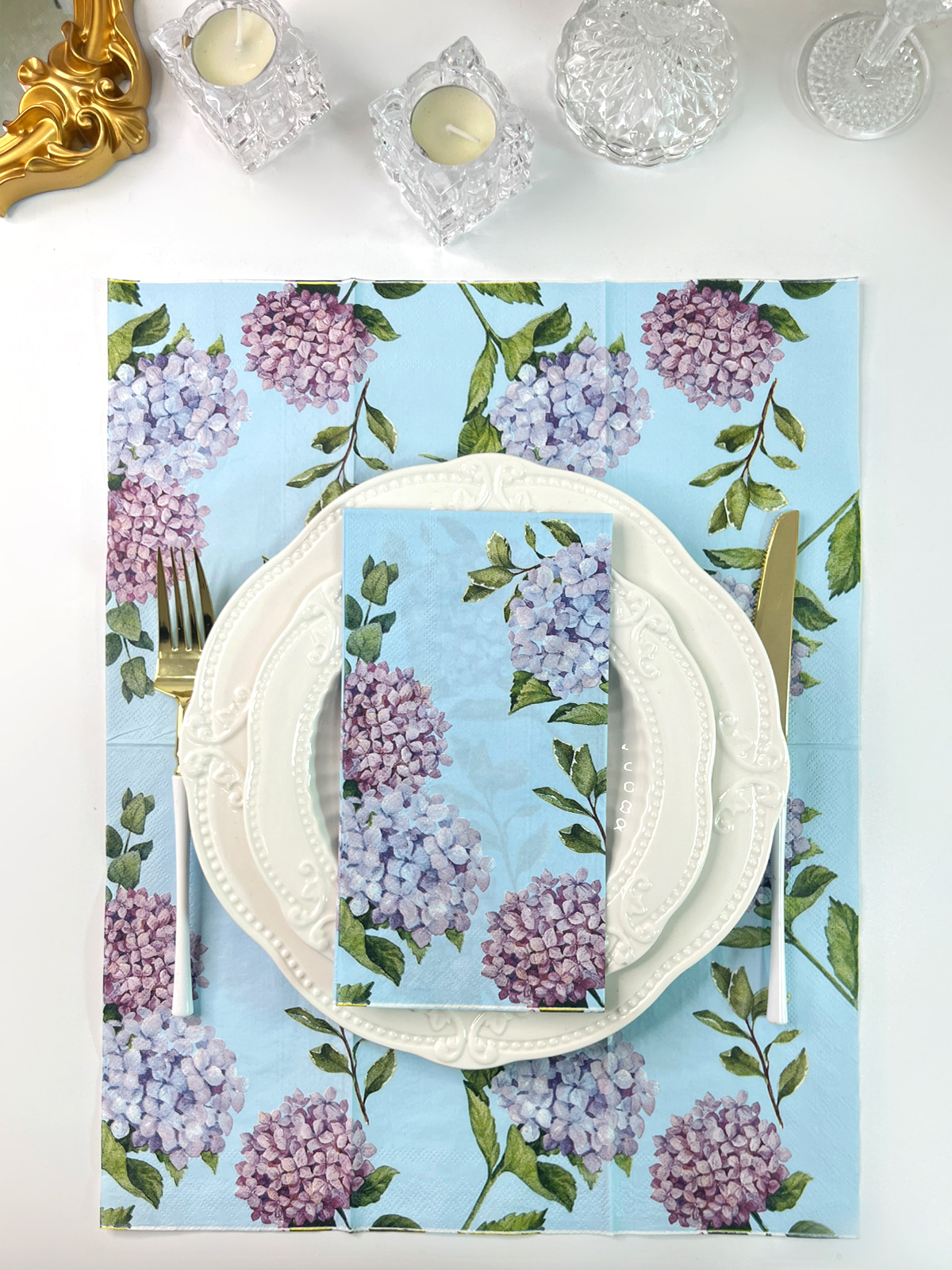 3Ply Blue Watercolor Blooming Floral Pringting Party Paper Napkins 