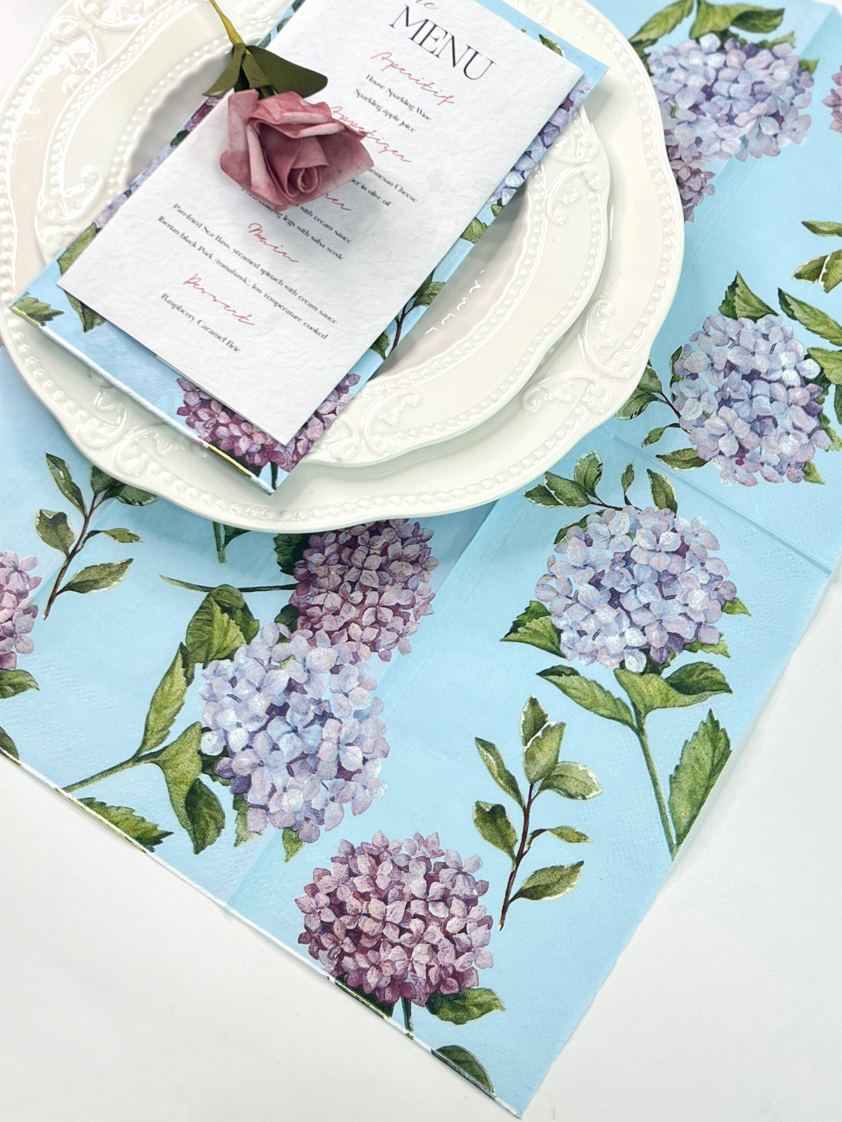 3Ply Blue Watercolor Blooming Floral Pringting Party Paper Napkins 