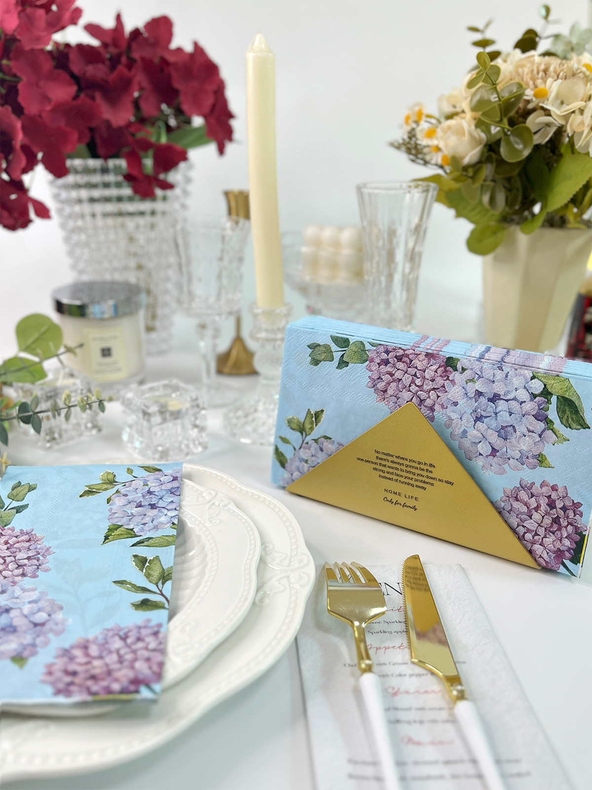 3Ply Blue Watercolor Blooming Floral Pringting Party Paper Napkins 