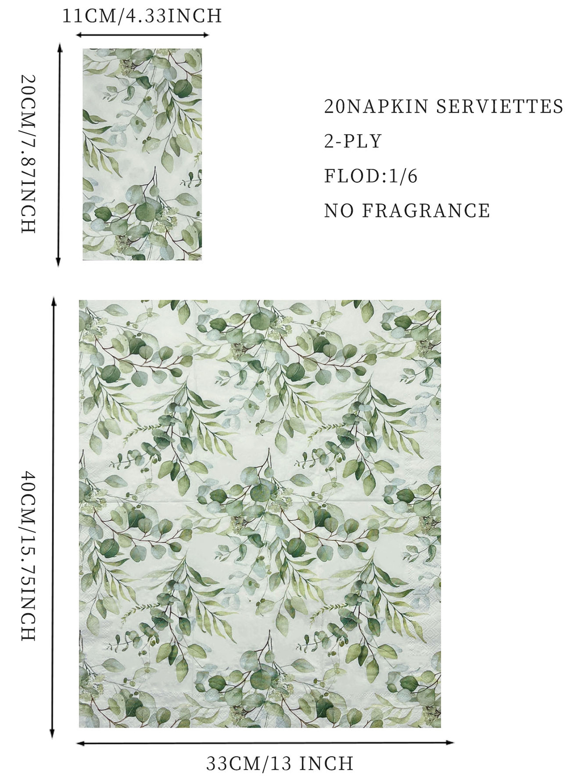 Disposable Eucalyptus Paper Napkins, Green Leaves  Paper Guest Towels