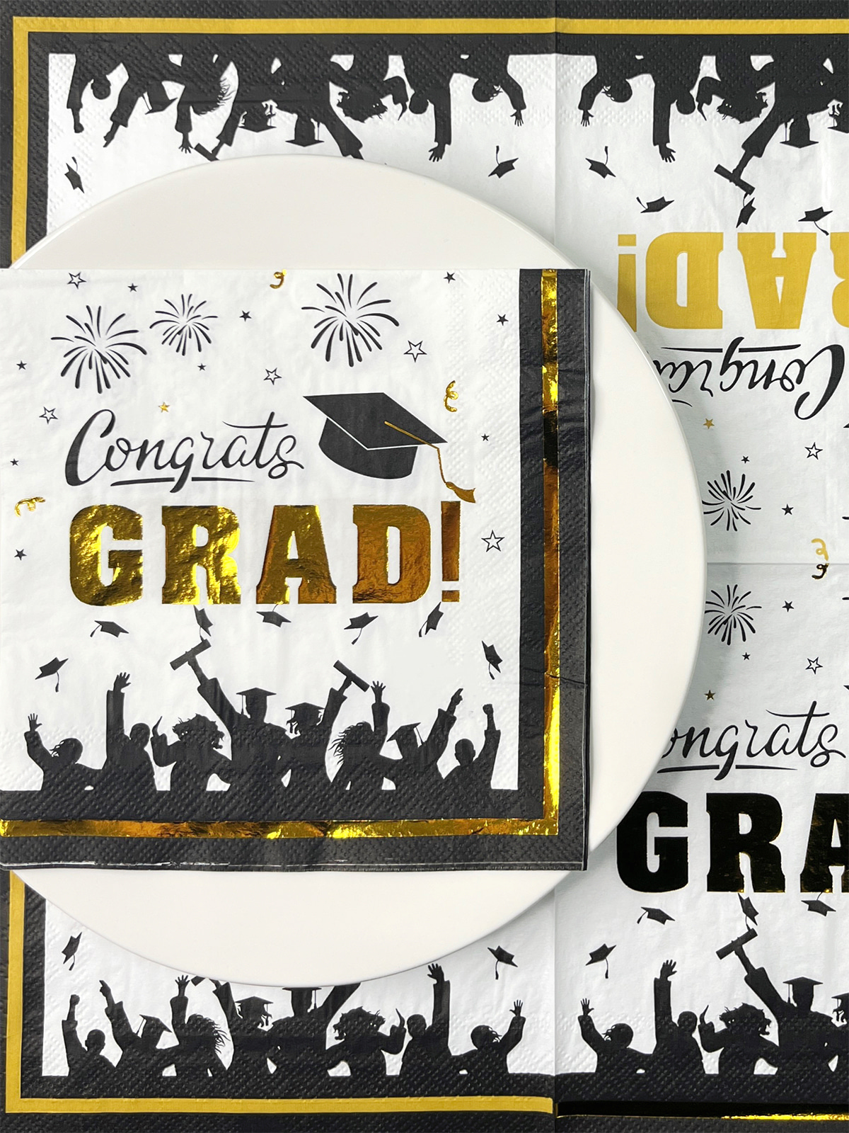 Graduation Party Napkins, Gold Foil Paper Napkins For College High School Graduation, Blue And Black