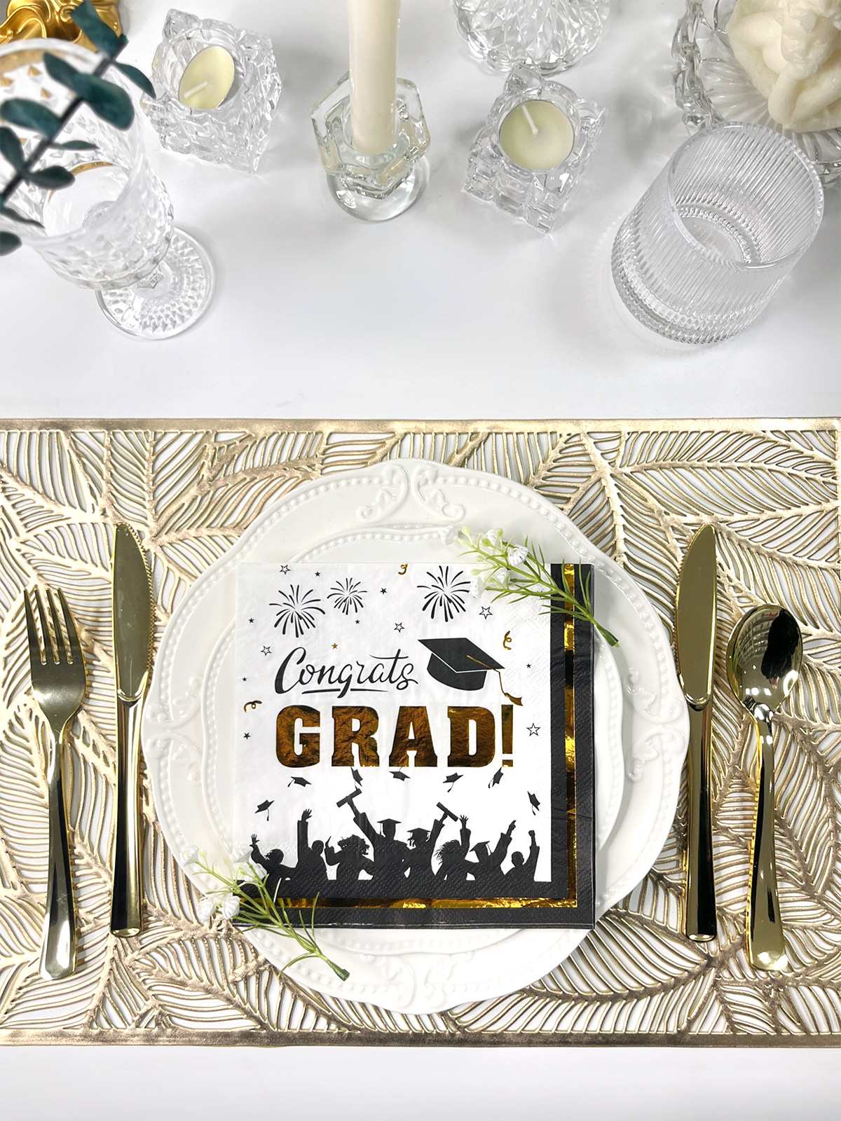 Graduation Party Napkins, Gold Foil Paper Napkins For College High School Graduation, Blue And Black