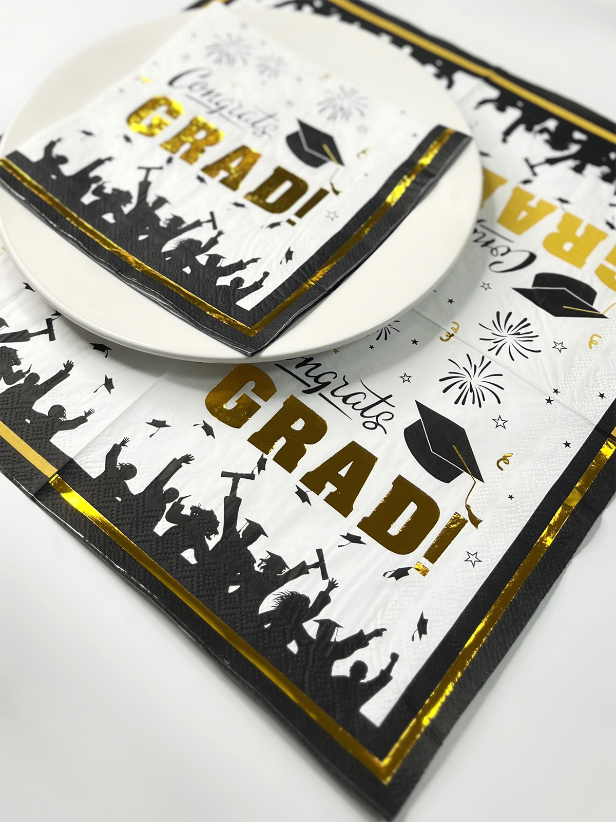 Graduation Party Napkins, Gold Foil Paper Napkins For College High School Graduation, Blue And Black