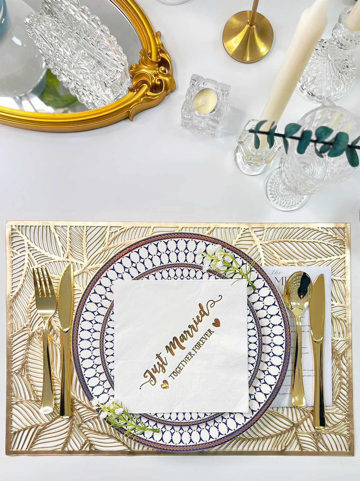 Gold Foil Wedding Napkins Disposable Paper Guest Napkins For Engagement, Bridal Shower, Party Decorations 