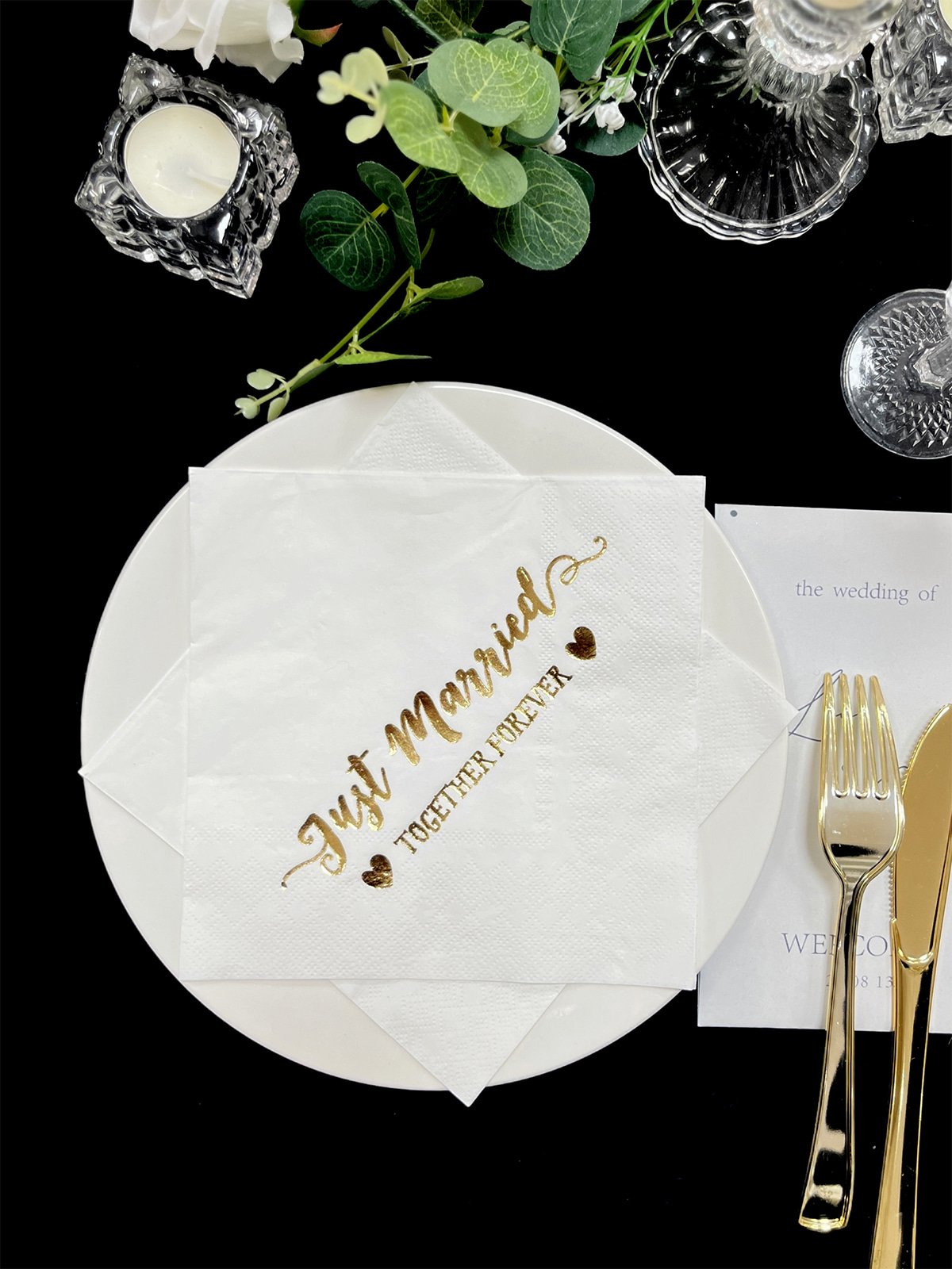 Gold Foil Wedding Napkins Disposable Paper Guest Napkins For Engagement, Bridal Shower, Party Decorations 