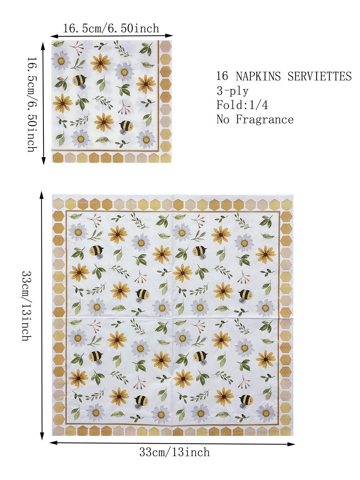 3 Ply Bee And Flower Luncheon Pringting Napkins,Decorative Paper Napkins For Dinner, Party