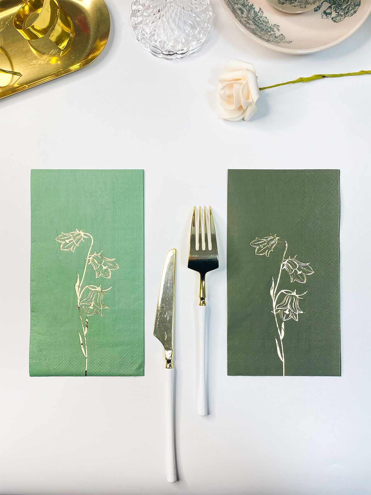 Gold Foil Floral Guest Paper Napkins Disposable Green Paper Tissue, Hand Towels For Bathroom Birthday Baby Shower Dinner