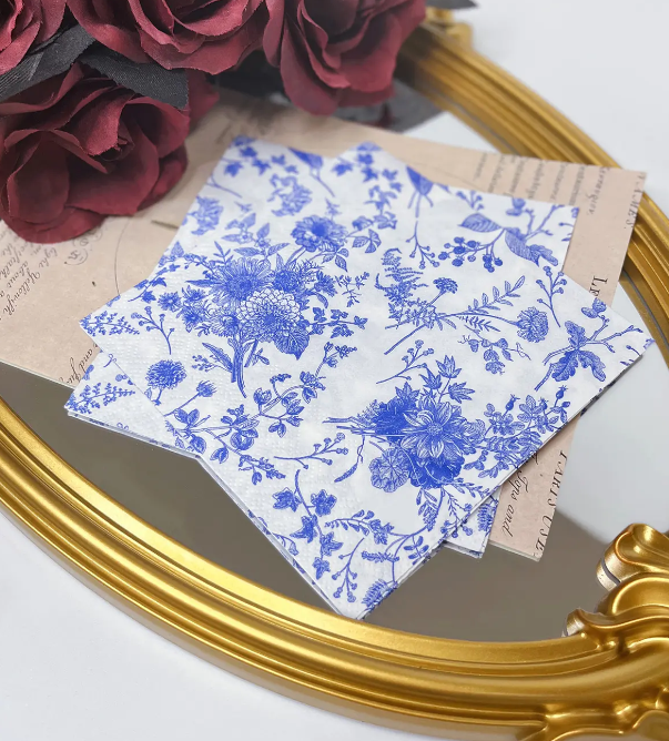 blue and white flower party napkins